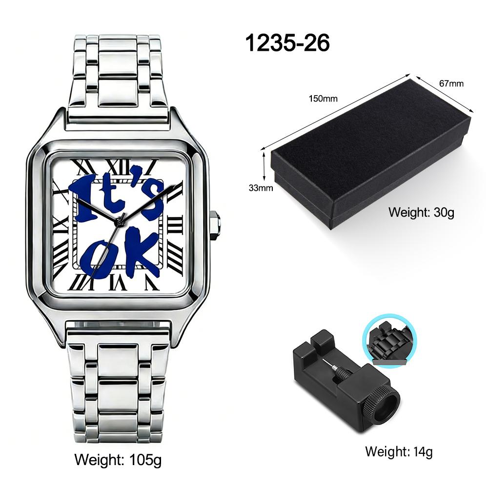 It s Ok Business Men s Quartz Watch High-End Stainless Steel Alloy Square Dial Waterproof Watch