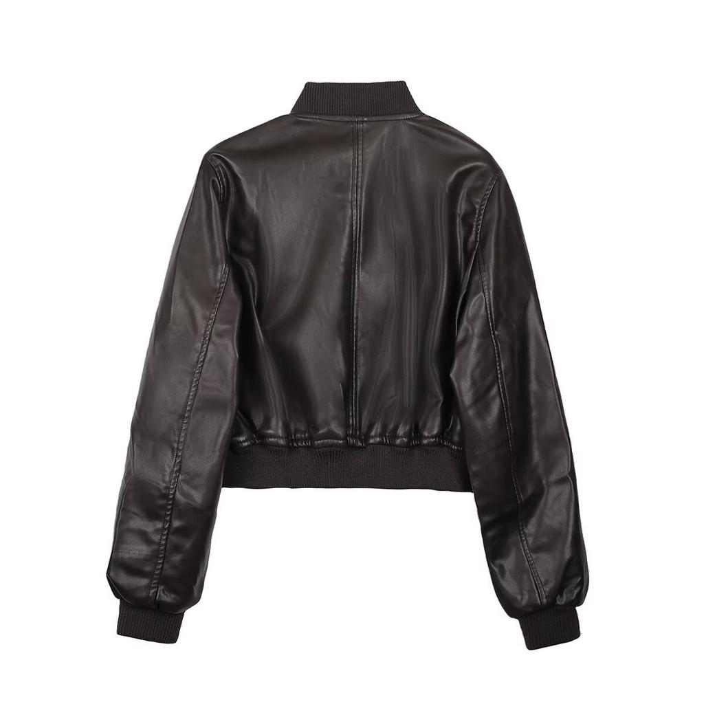 Women's New Vintage Imitation Leather Bomber Jacket Coat Top Women's Style
