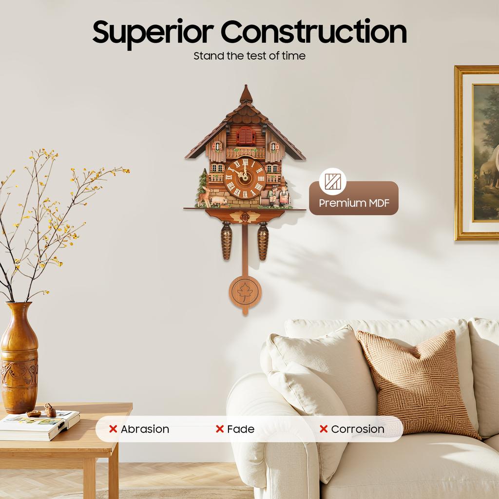 Automatic Cuckoo Clock Quartz Wall Mount Battery Powered Decorative Home Kitchen Office Modern House Shape Gift for Family