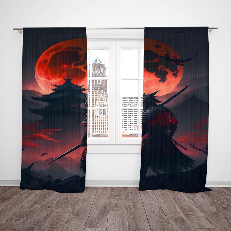 2pcs- Red Night Warrior Polyester Curtains, Pole Bag Curtains 42*84, Bedroom, Living Room, Home Room Decoration