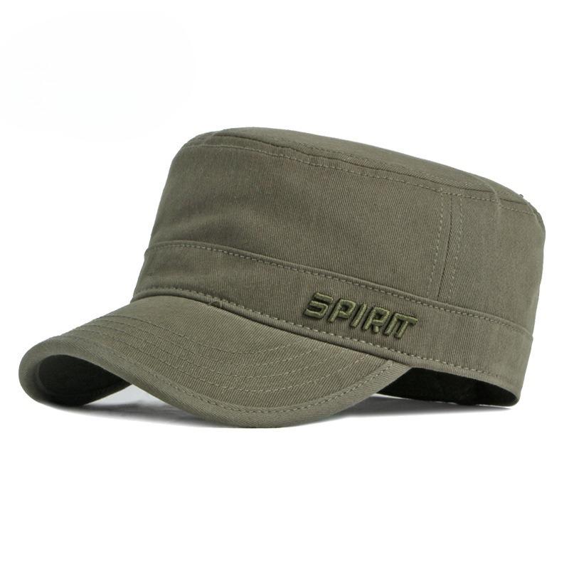 

Fitted Military Cap Men Women Full Closed Back Flat Top Hat SPIRIT Embroidery Casual Army Hat All Seasons Outdoor Peaked Cap 56-60cm