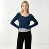 Womens Early Knit Top Asymmetrical Color-Block Ribbed Crewneck Slim Fit Pullover