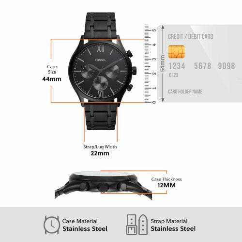 Fenmore Mid-Size Multifunction Black Stainless Steel Watch, Chronograph.