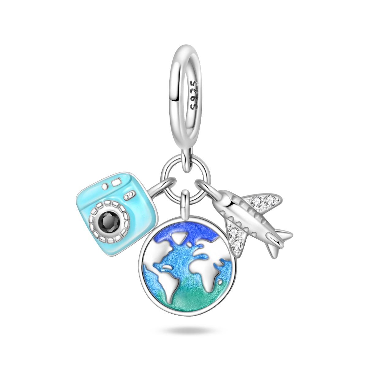 

Genuine Copper Charm Luxurious Blue Camera Pendants Travel Airplane Bead Fits Bracelets DoItYourself Women Crafting Delicate Gifts