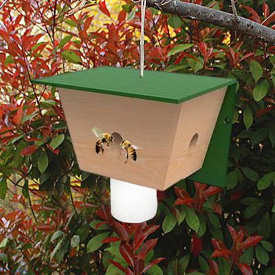 Wood House Carpenter Bee Trap with Clear Bottle Outside Natural Wood Boring Bee Trap Weather-proof Outdoor Hanging Bee Catcher