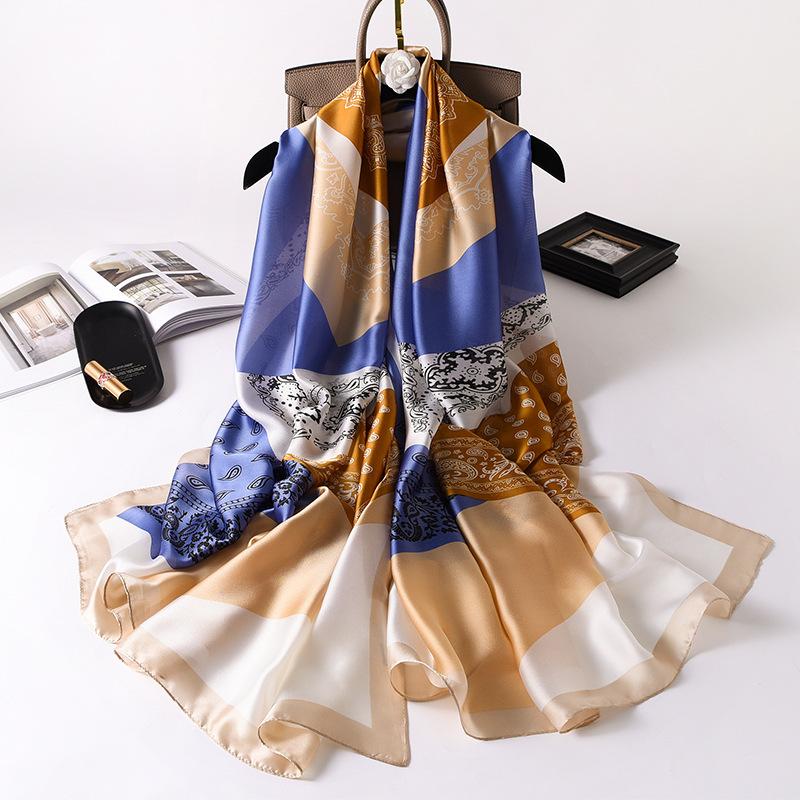 180*90cm Brand Designer Silk Scarf Female Foulard Bandana Long Shawls Wraps Winter Neck Scarves Pashmina Lady Hijab Luxury New