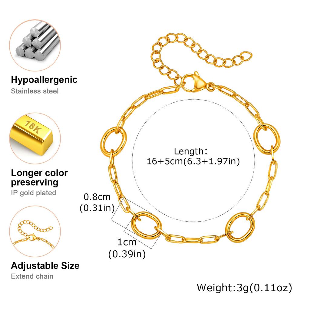 Waterproof Geometric Stainless Steel Bracelet, Handmade Stack Chain Bracelet for Women Femal, Valentine‘s Day Gift