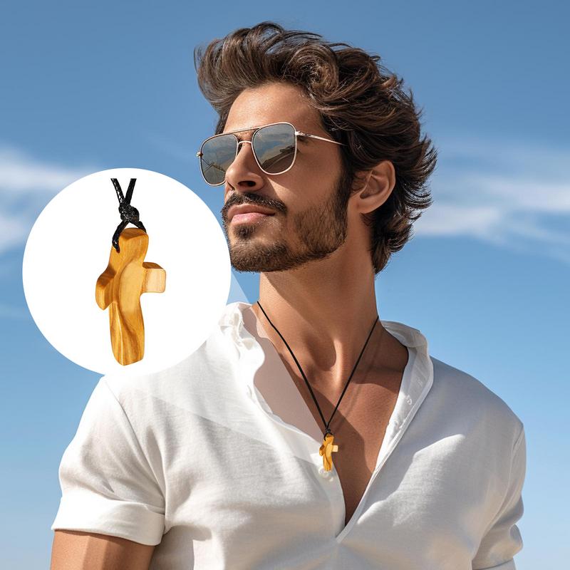 American olive wood Crosses necklace Handcrafted Handheld Prayer Encouragement Pendant portable grip for Kids and Adults Prayer