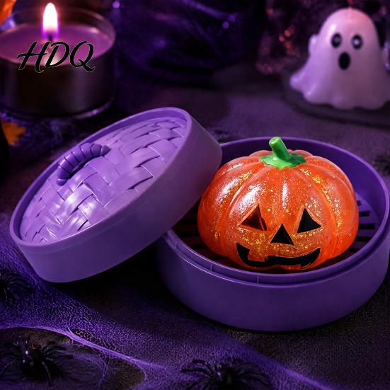 Stretchy Pumpkin Toy 1/4Pcs Halloween Stress Relief with Steamer, Glitter Anxiety Gadgets Head Squeeze Sensory Toy, Party Favors for Kids and Adults