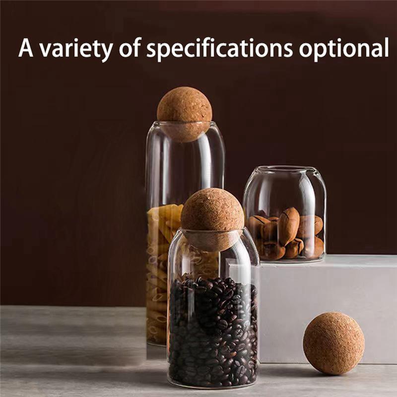 AD23-Clear Glass Bottles, Glass Food Storage Containers With Airtight Round Cork, For Candy, Nut, Spice, Coffee Bean,9 X 15Cm Du