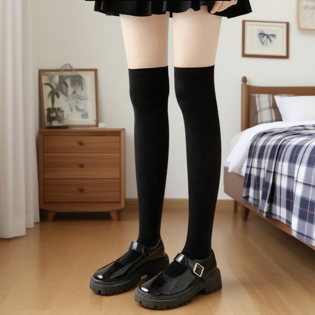 Velvet Thigh-High Socks with Red Bow for Halloween and Christmas