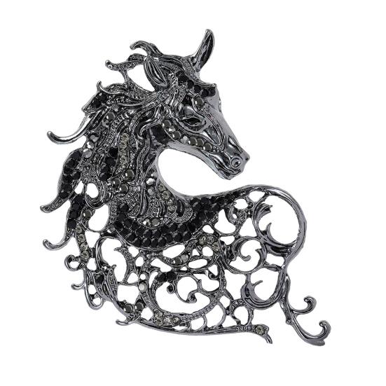 1/4Pcs Retro Style Brooch Sparkling Rhinestones Inlaid Horse Head Design Pin Clothes Hats Bags Badge Horse Year Zodiac Accessories