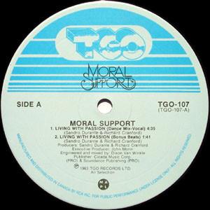 

12inch Record MORAL SUPPORT Living With Passion TGO107 TGO 1983 Canada Dance Electronica Used