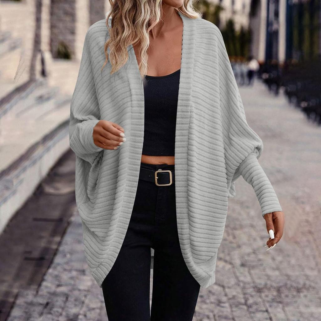 Women's Casual Cardigan With Bats Sleeves, Long Sleeves, Thick Knitting, Lightweight For Outer Wear
