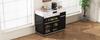 Kitchen island with wheels, extendable dining table with power strips and fluted glass, sideboard with one drawer (black)
