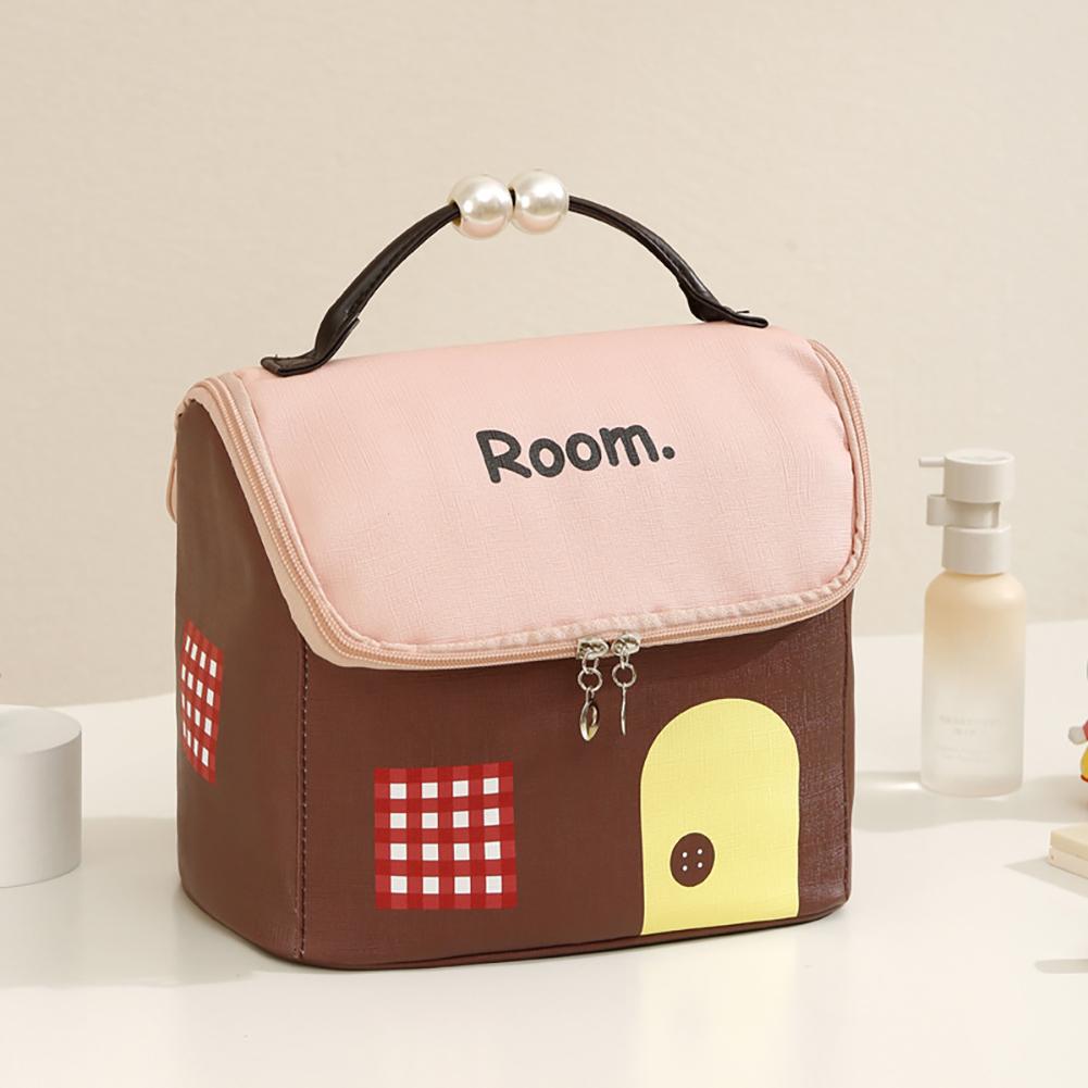 Portable Travel Cosmetic Bag with Niche Design & Cute Cartoon Pattern Storage Bags Style Large-Capacity Stylish House-Shaped Bag