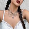 Women Necklace Multi Layer Chain Imitation Pearls Decor Butterflies Charm Choker Necklace Adjustable Length Neck Jewelry