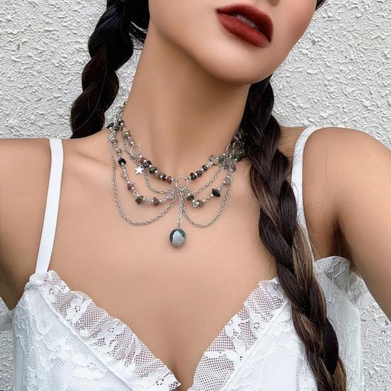 Women Necklace Multi Layer Chain Imitation Pearls Decor Butterflies Charm Choker Necklace Adjustable Length Neck Jewelry