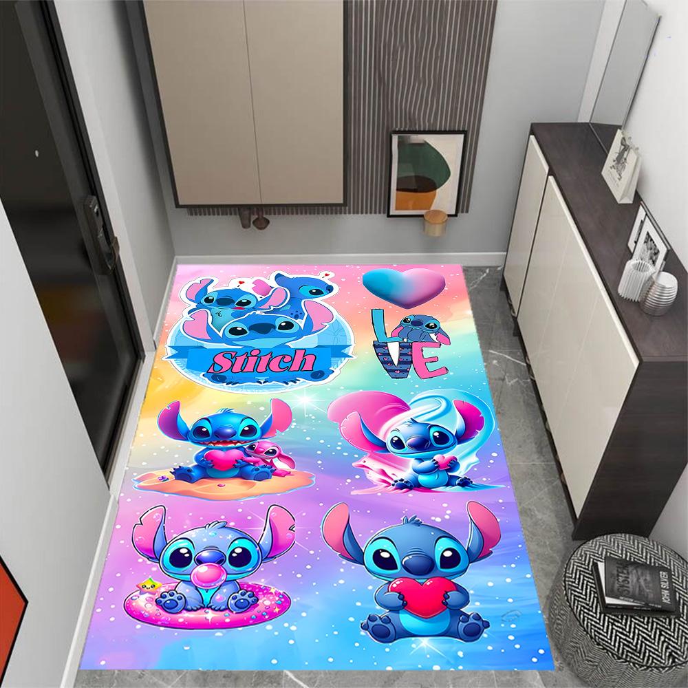 Stitch Stars Fantasy Artwork Disney Cartoon Theme Anti-Slip Rug - Polyester, Home Decor, Suitable for Bedrooms, Living Rooms, Doorways, and Studios