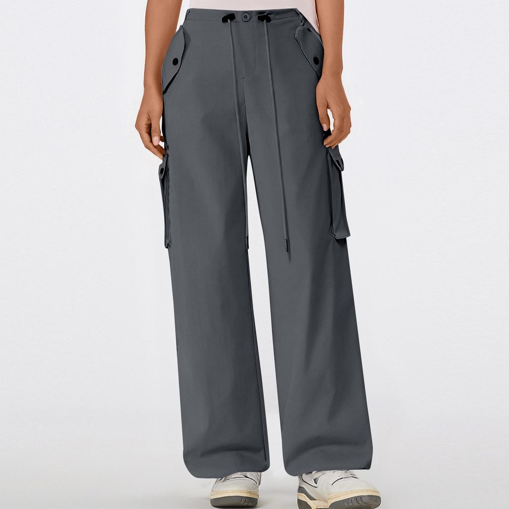 Women's Multi Pocket Straight Tube Slimming, Wide Leg Mopping, Solid Color Pants