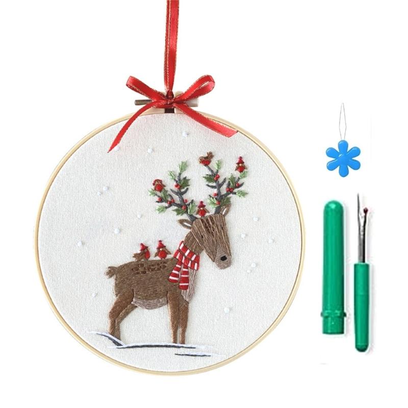 Embroidery Set for Beginner Adult, Christmas Wreath Cross Stitching Starter Kits