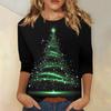 Women's Fashionable Casual Three Quarter Sleeve Christmas Printed Collar Pullover Top