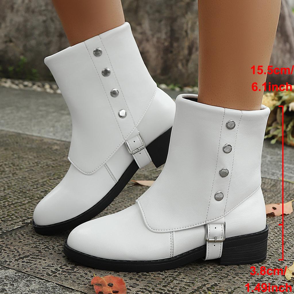 Fashion Fashion Autumn Rivet Riding Boots Plus Size Women Ankle Boots Belt Buckle Low Heel Slip-on Bootie British Outdoor Ladies Shoes