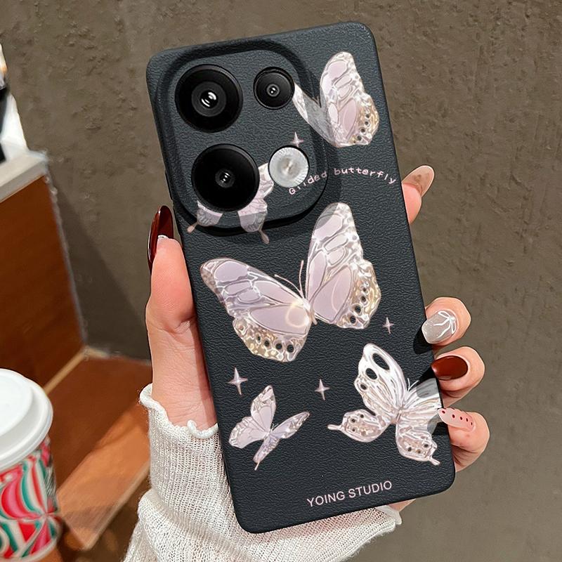 

Чехол для телефона из матовой кожи с принтом бабочек из ТПУ для Xiaomi 13T Poco X6 M6 Pro Redmi Note 14 Pro 13 12 11, тонкий, мягкий, противоударный Xiaomi 13T/13T Pro чёрный