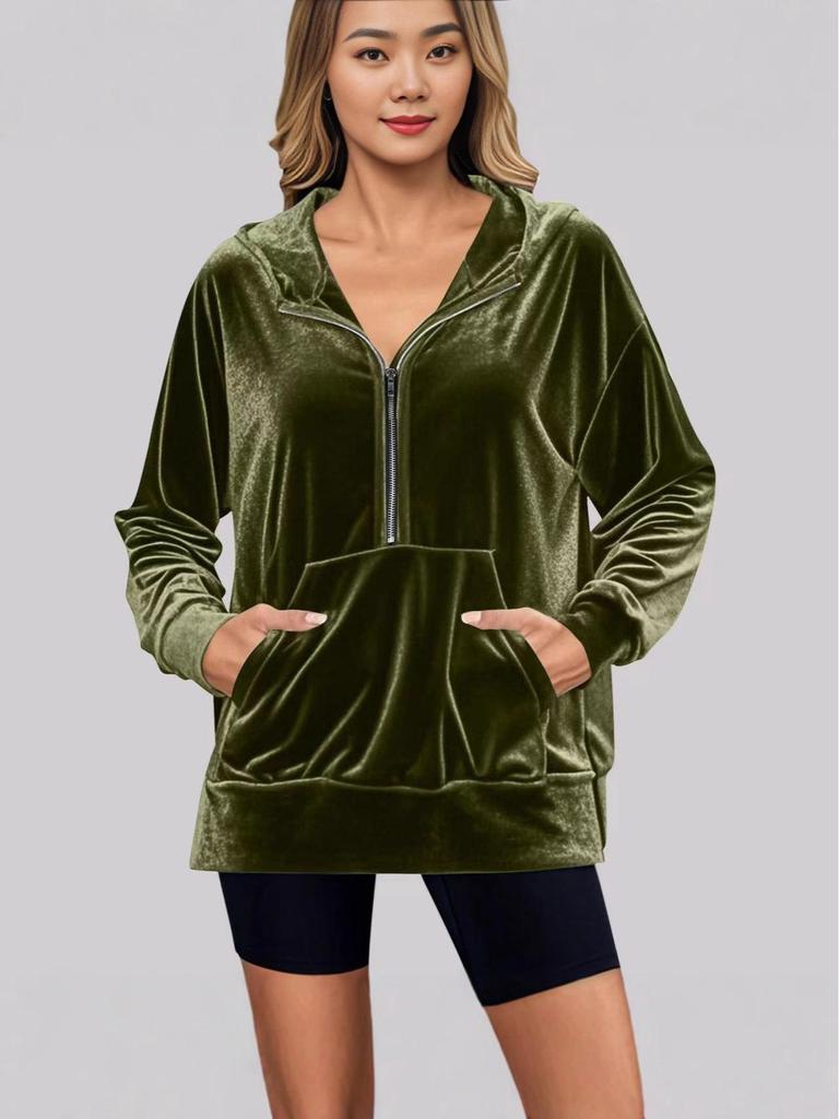 2025 AW Damen Goldener Samt Kapuzenjacke Locker Langärmlig mit Reißverschluss