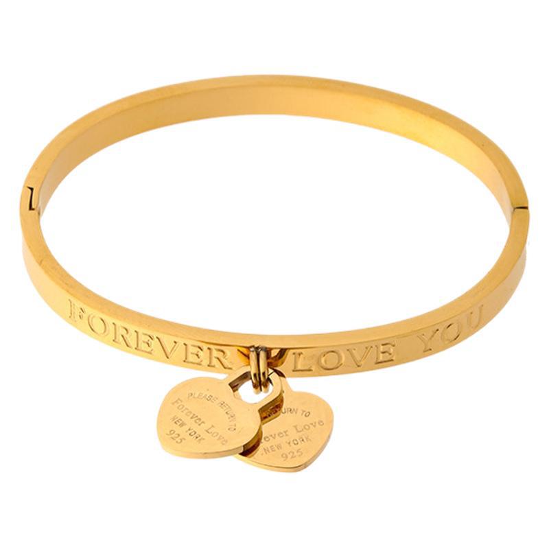 European & American Style Forever Love Double Heart Women's Titanium Steel Bracelet