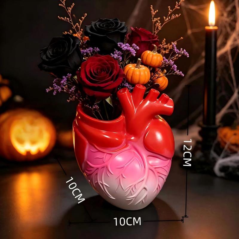 Gothic Anatomical Heart Resin Vase Unique Skull Base Perfect For Halloween Decor Dark Home Party Ornaments