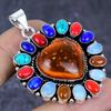 Natural Baltic Amber, Carnelian 925 Sterling Silver Jewelry Pendant 2.05" ETC-13809