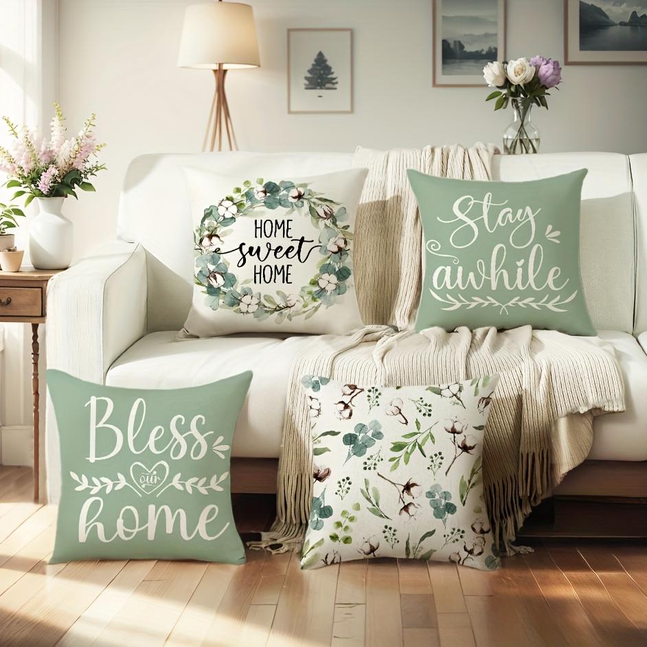 1/4pcs Floral Patterned Pillowcases with Inspiring Sayings Sofa cushion cover home bedroom room decoration