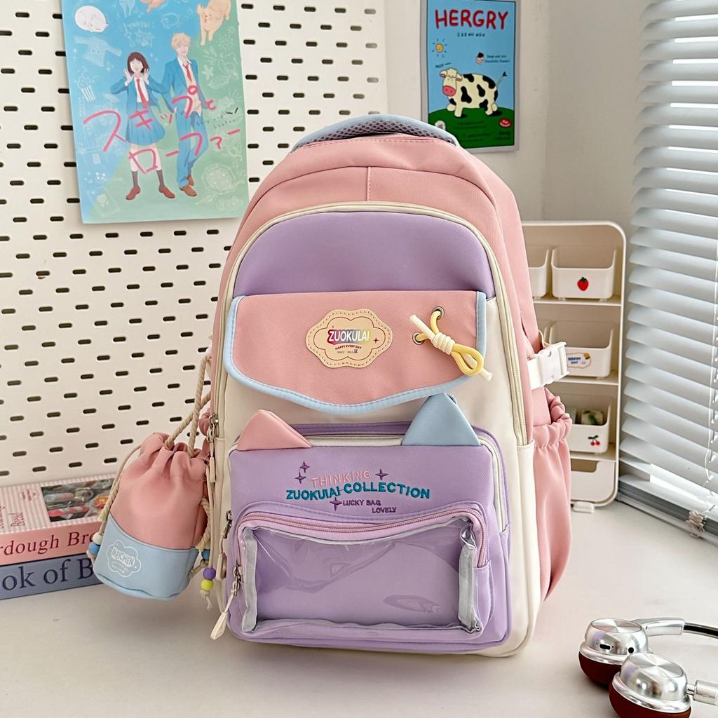 New Korean Version of The Small Fresh Schoolbag Joker Sweet Cute Cat Leisure Commuting Large Capacity Multifunctional Backpack.