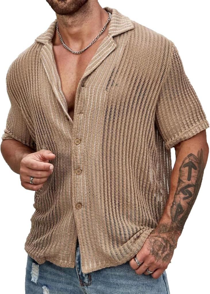 Herren Casual Kurzarm Strickjacke Hemd Sommer Einfarbig Atmungsaktiv Oberteil
