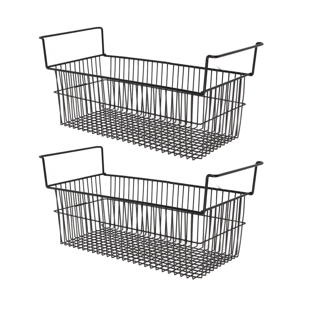 2Pcs Chest Freezer Organizer Bins Deep Basket Stackable Storage Rack Metal Wire Black L63cm X W27cm
