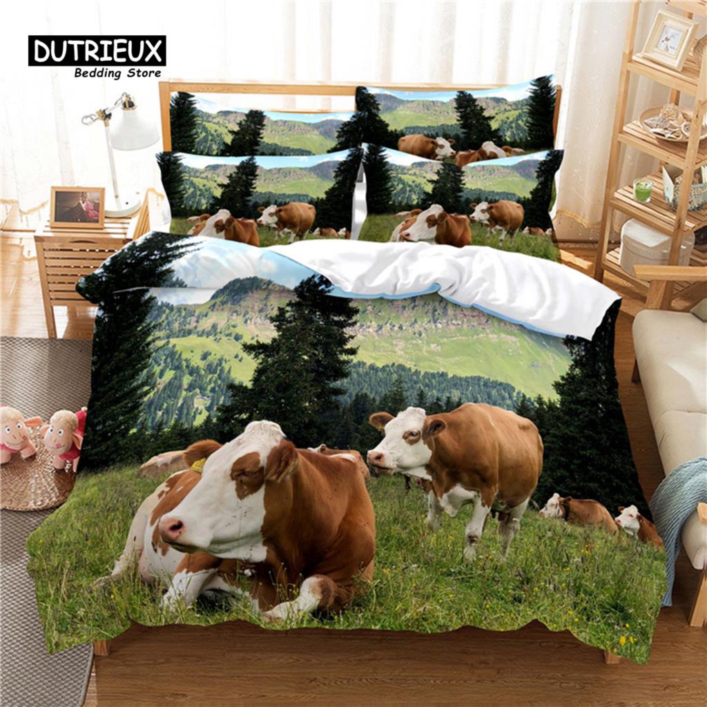 Blue Sky Cow Duvet Cover Set, Fashion Bedding Set, Soft Comfortable Breathable Duvet Cover, For Bedroom Guest Room Decor