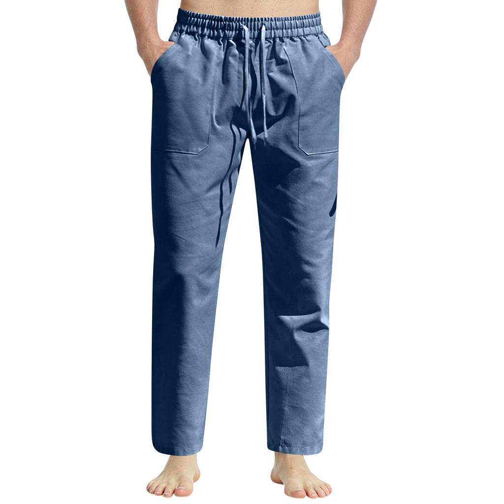 Men's Summer Casual Drawstring Slim Fit Cotton Linen Sports Pants