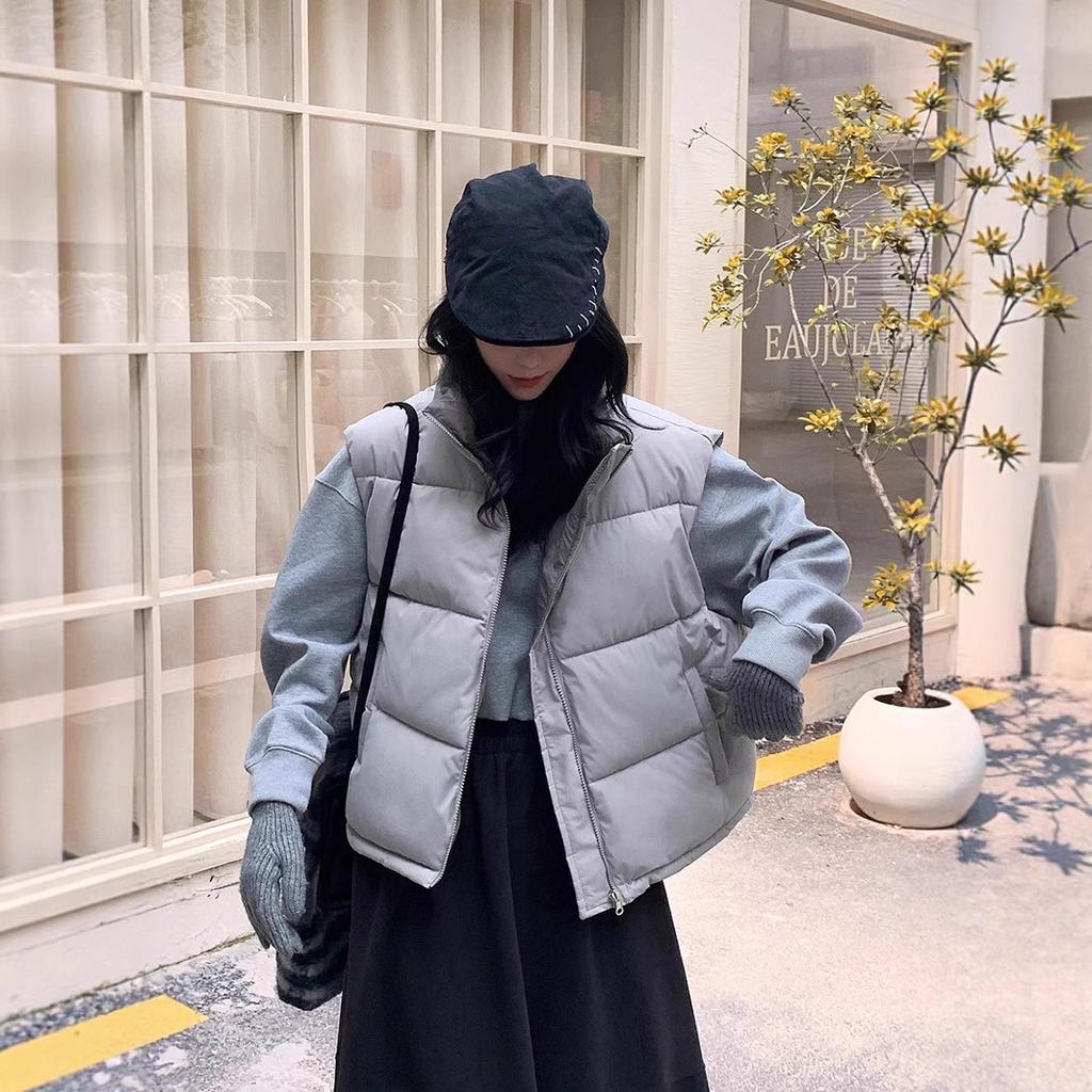 Autumn and Winter Down Cotton Vest Women's Korean Version Loose Shoulder Cotton Vest Jacket