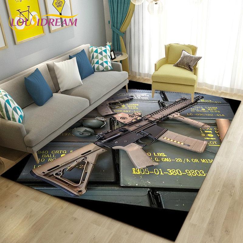 3D Assault Rifle Pistol Revolver Gun Area Rug,Carpet Rug for Living Room Bedroom Sofa Doormat Decor,Kid Play Non-slip Floor Mat