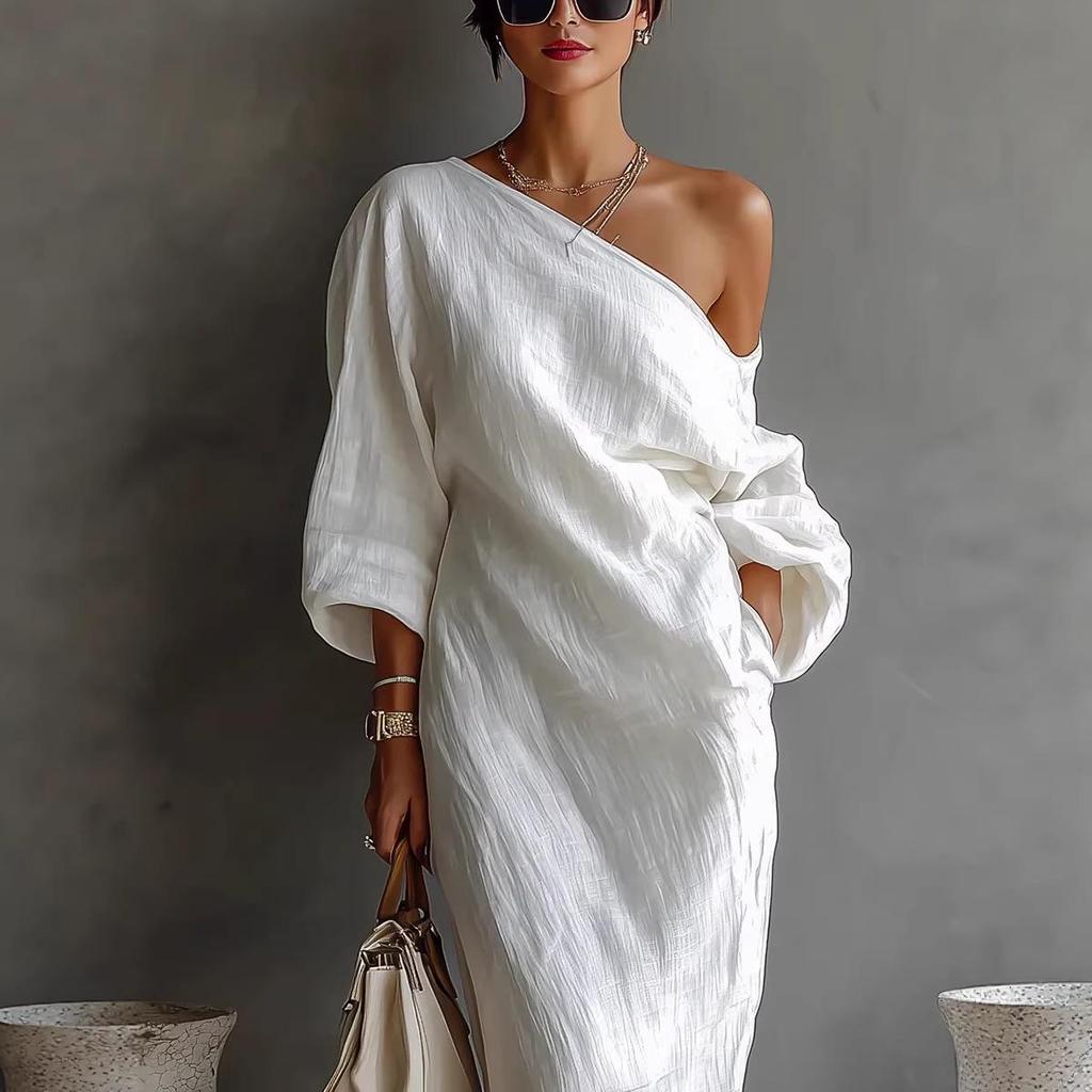 Elegant One-Shoulder Breathable Irregular Dress