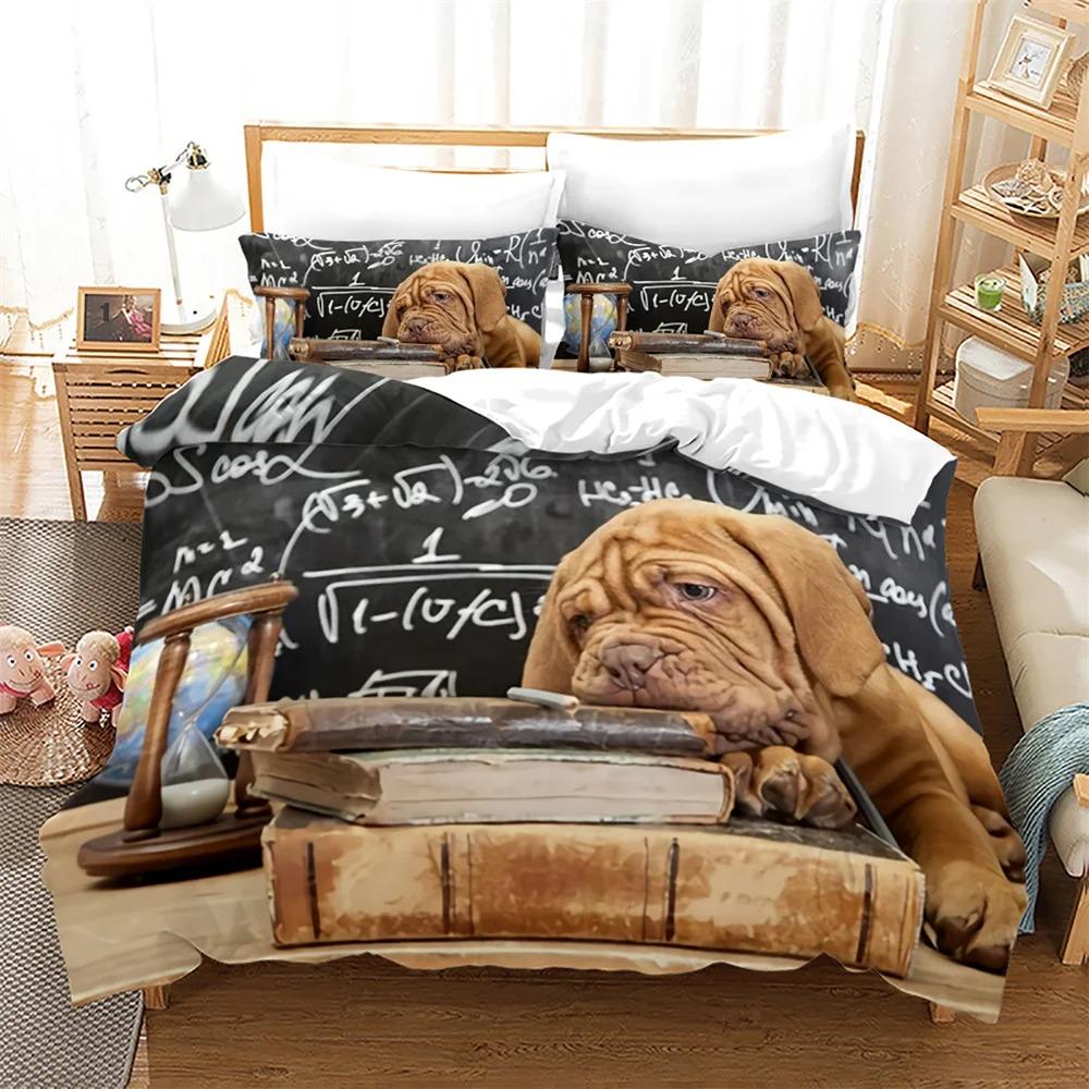 

3D Print Dog Duvet Cover Set Math Book Design King Queen Full Size Polyester Bedding for Boys Girls Teens EU single(135x200cm)