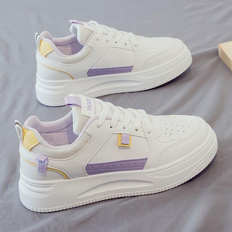 Contrasting color Korean version casual shoes women's 2024 autumn new leather surface is good to match women's white shoes college style thick basepl