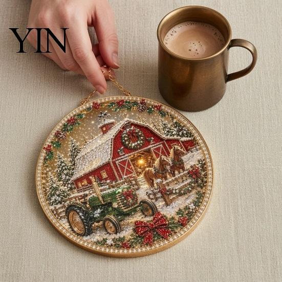 Durable Christmas Tree Decor Rhinestone Painting Suncatcher Kit, Round DIY Hanging Festive Decorations for Holidays Home, Craft Pendant Holiday Party
