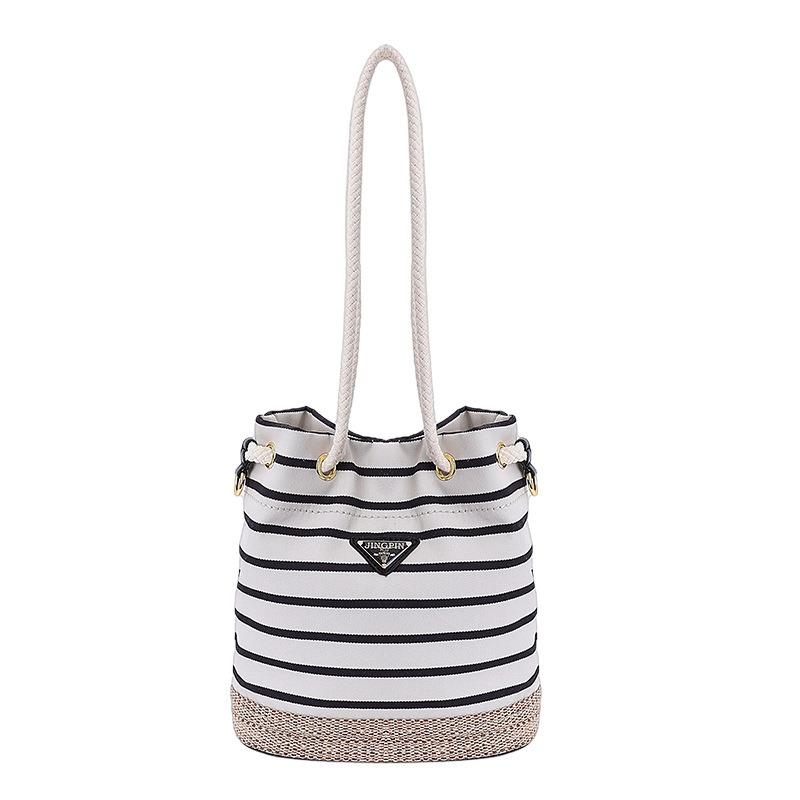 

Women s spring summer new high-end striped retro commuter rope braided bucket bag shoulder armpit bag чёрный