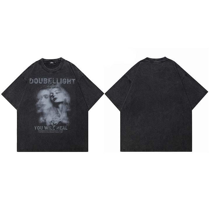 

Hip Hop Streetwear Men TShirt Oversized Vintage Graphic Soulmate Shadow T Shirt Washed Black Tshirt Cotton Unisex Tops Tee M