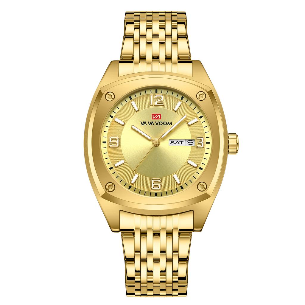VA VA VOOM Dual Calendar Business Men's Watch Waterproof Luminous Quartz Steel Belt Watch