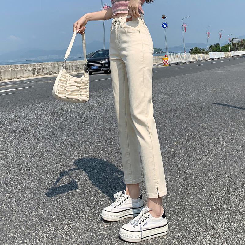 

TonLion High-Waisted Cropped Straight-Leg Jeans with Slit Hem 26