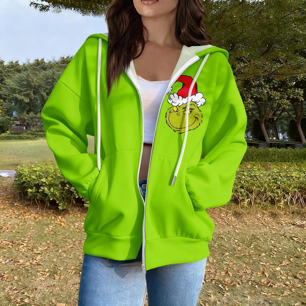 Women's Casual Fashion Long Sleeve Zipper Printed Hooded Sweatshirt