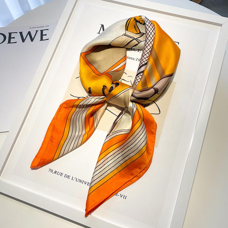 Women's 70x70 Oil Painting Square Scarf - Floral Design, Elegant Neck Accessory for All Seasons